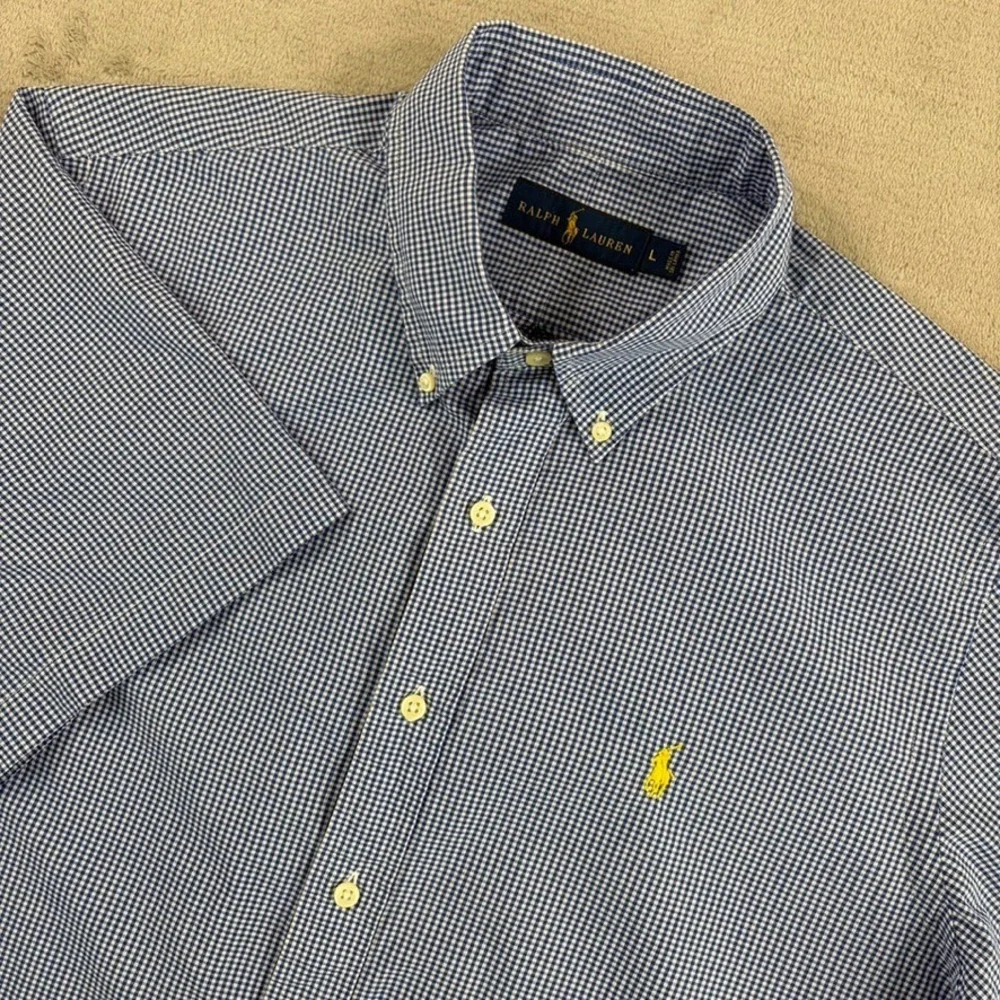 Polo Ralph Lauren Oxford Shirt in Blue Gingham Check Men Large Short Sleeve Pony